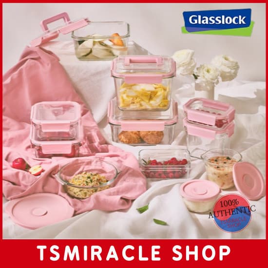 Coleção De Recipientes De Armazenamento Herméticos De Vidro Rosa Doce Puro Glasslock