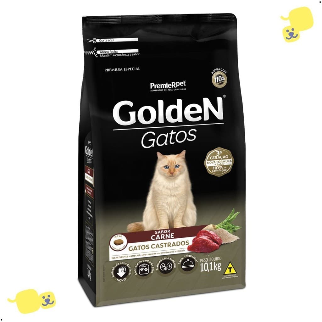 Ração Gato Castrado Golden Gatos Castrados 10 kg Ração Golden Gatos Castrados Ração Gato 10kg Carne