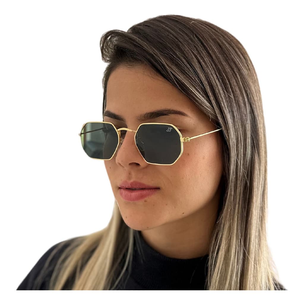 Óculos De Sol Octagonal Finoti UV400 Tradicional Retro Tendência