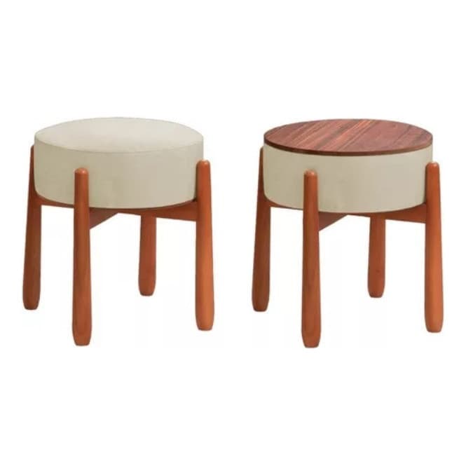 Kit 2 Puff Luxo Sala Quarto Closet Escritorio Linho Premium