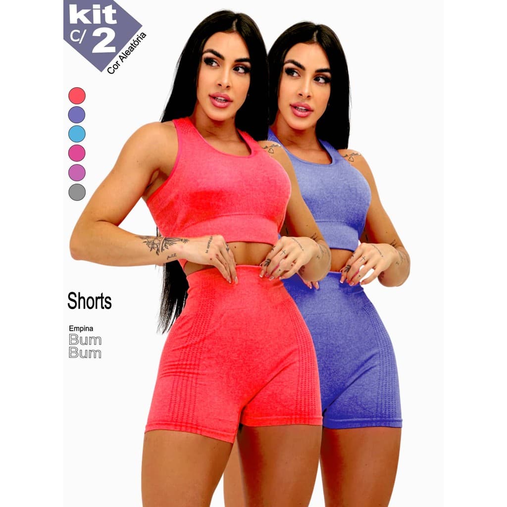 KIT 2 SHORT ACADEMIA LEVANTA EMPINA BUMBUM FITNESS PUSH UP YOGA ESPORTE CINTURA ALTA