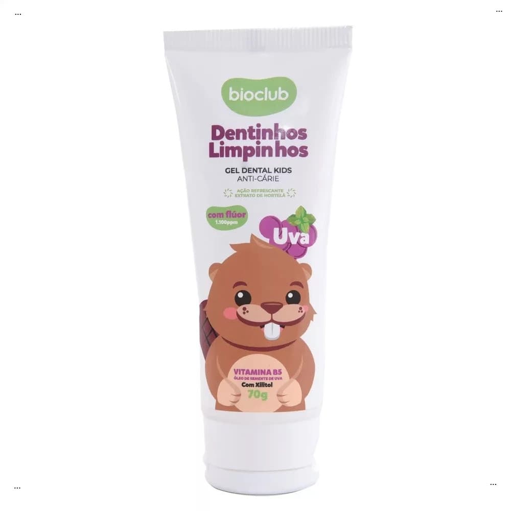 Gel Dental Infantil 70g - Dentinhos Limpinhos Uva Vegano Bioclub