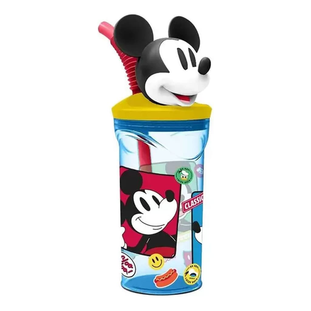 Copo Infantil 3d Com Canudo Mickey 360ml Original Disney