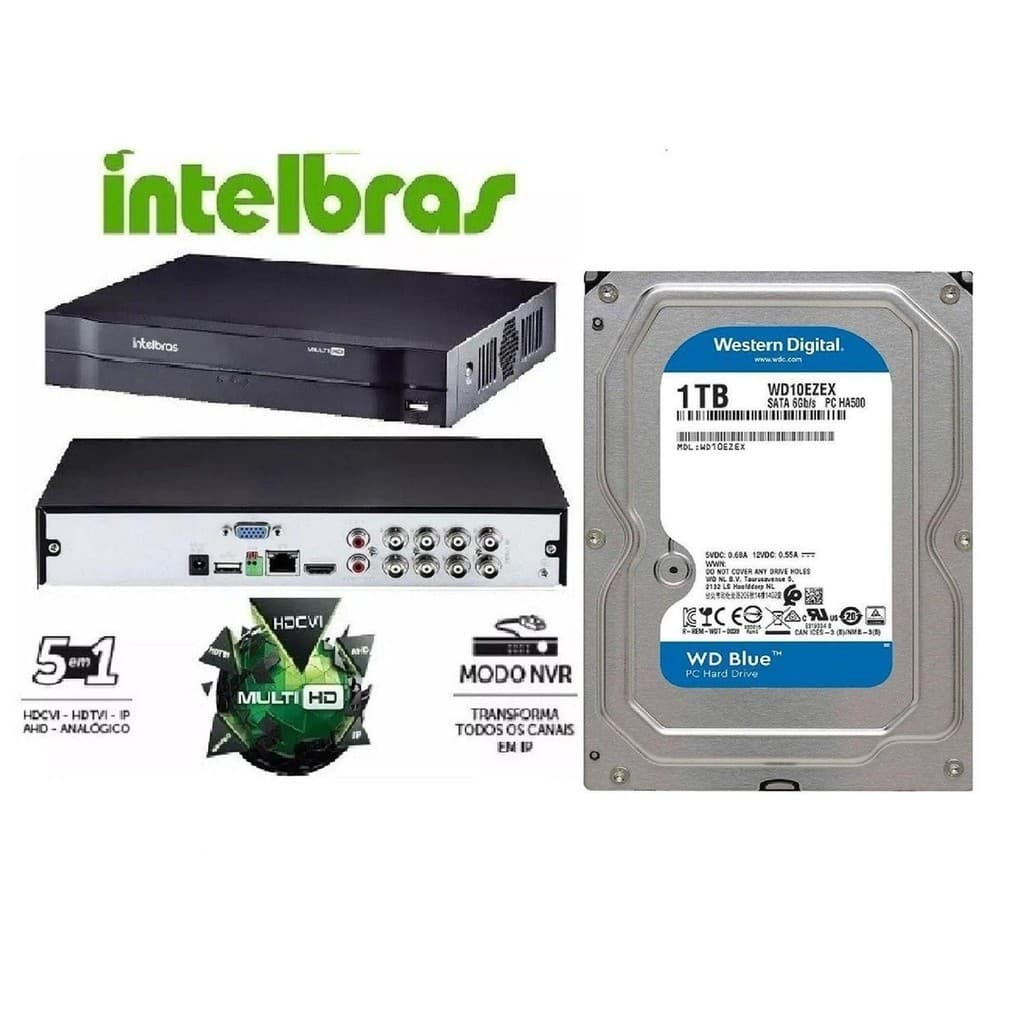 Dvr gravador INTELBRAS 8 canais Full hd + hd 1TB