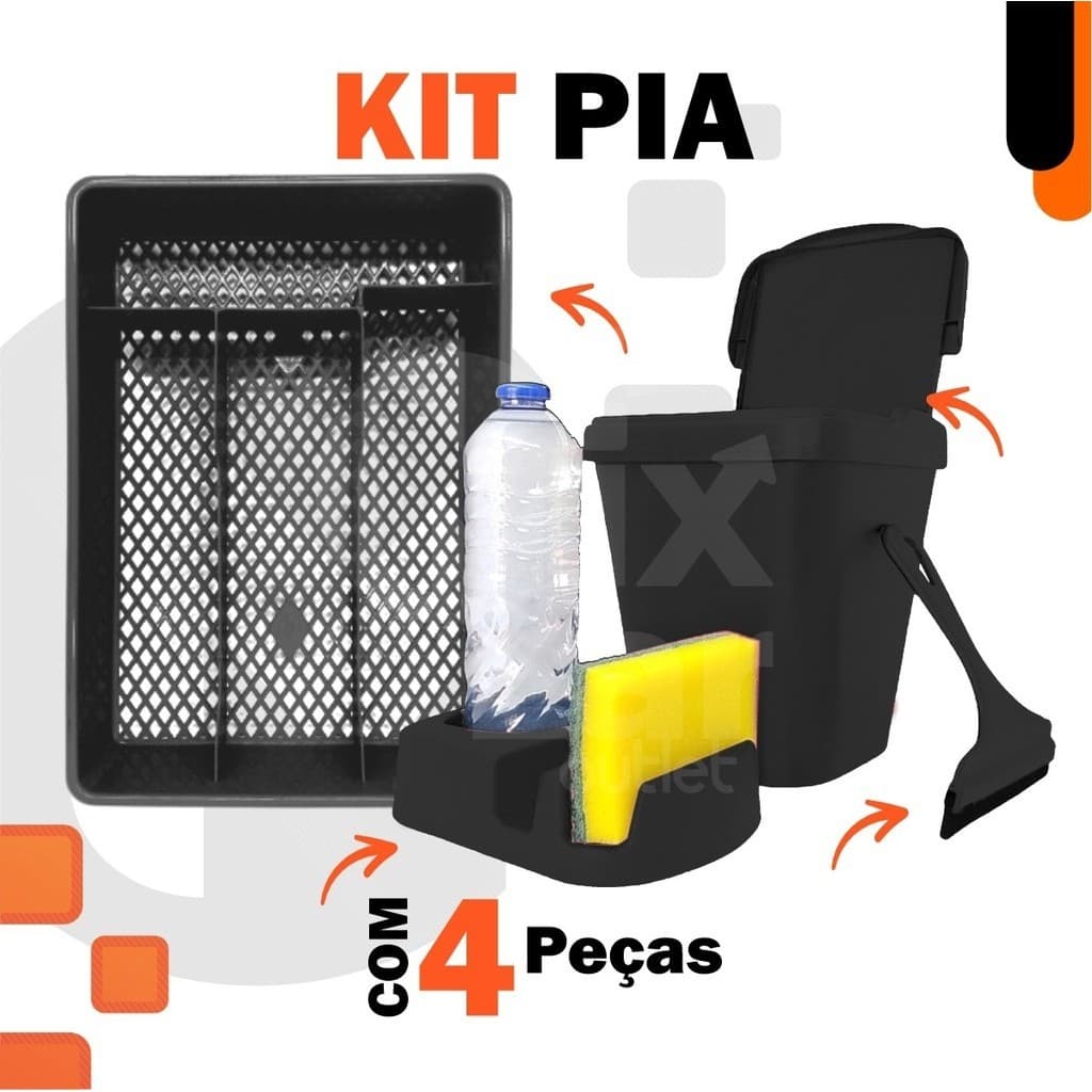 Kit Pia Porta Detergente/Rodo de Pia/Lixeira/Porta Talher Area Gourmet Conjunto Pia