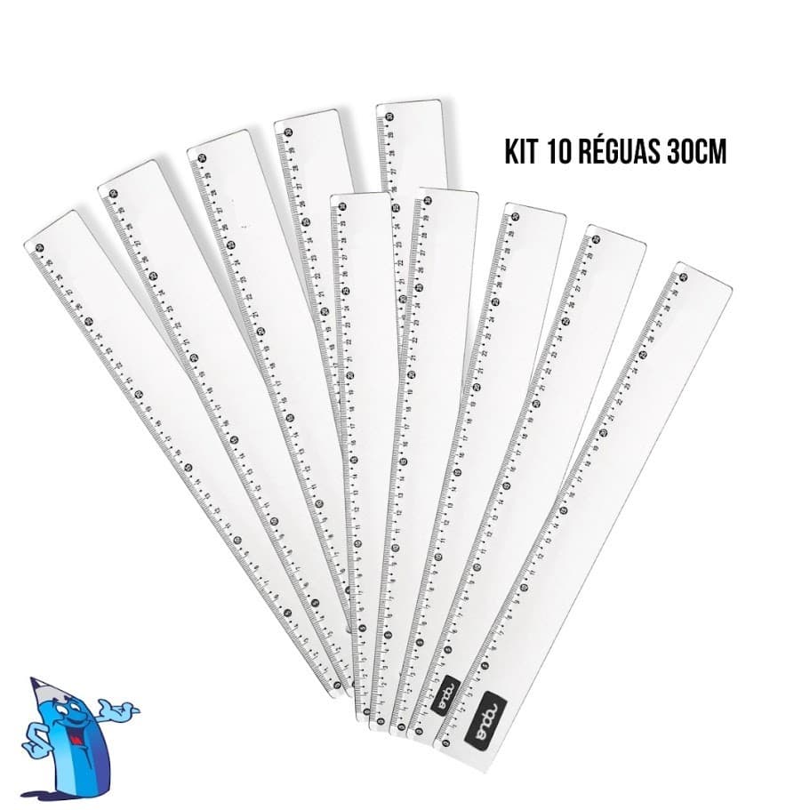 KIT 10 REGUAS PLASTICAS 30CM 3MM CRISTAL ONDA