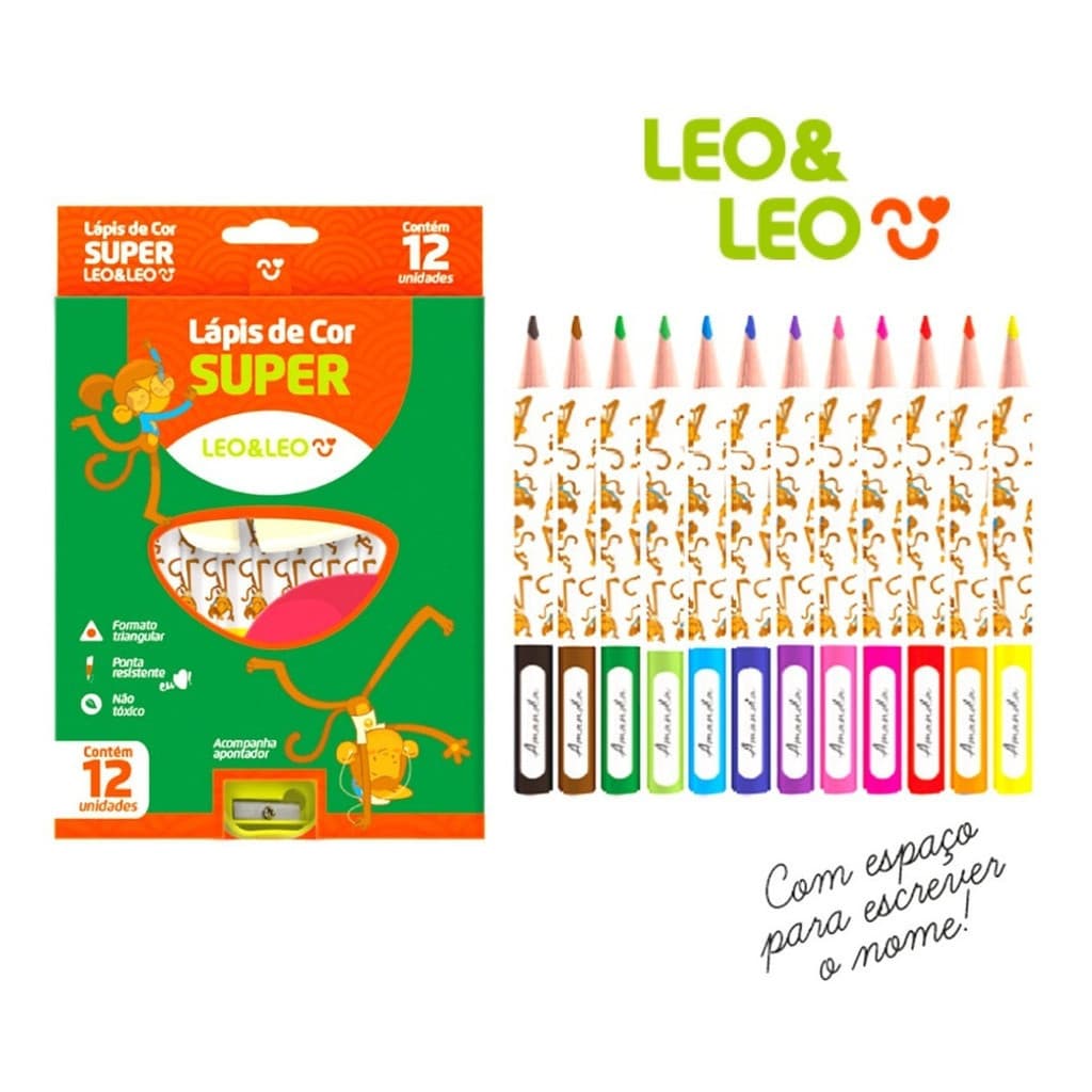 Lápis De Cor Jumbo 12 Cores Leo E Leo C/ 1 Apontador