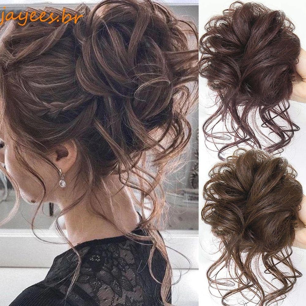 JAYEES Cabelos Sintéticos Bun Scrunchy 22 Cores Extensão Capilar Chignon Cacheado Elástico Falsos Peças De Cabelo