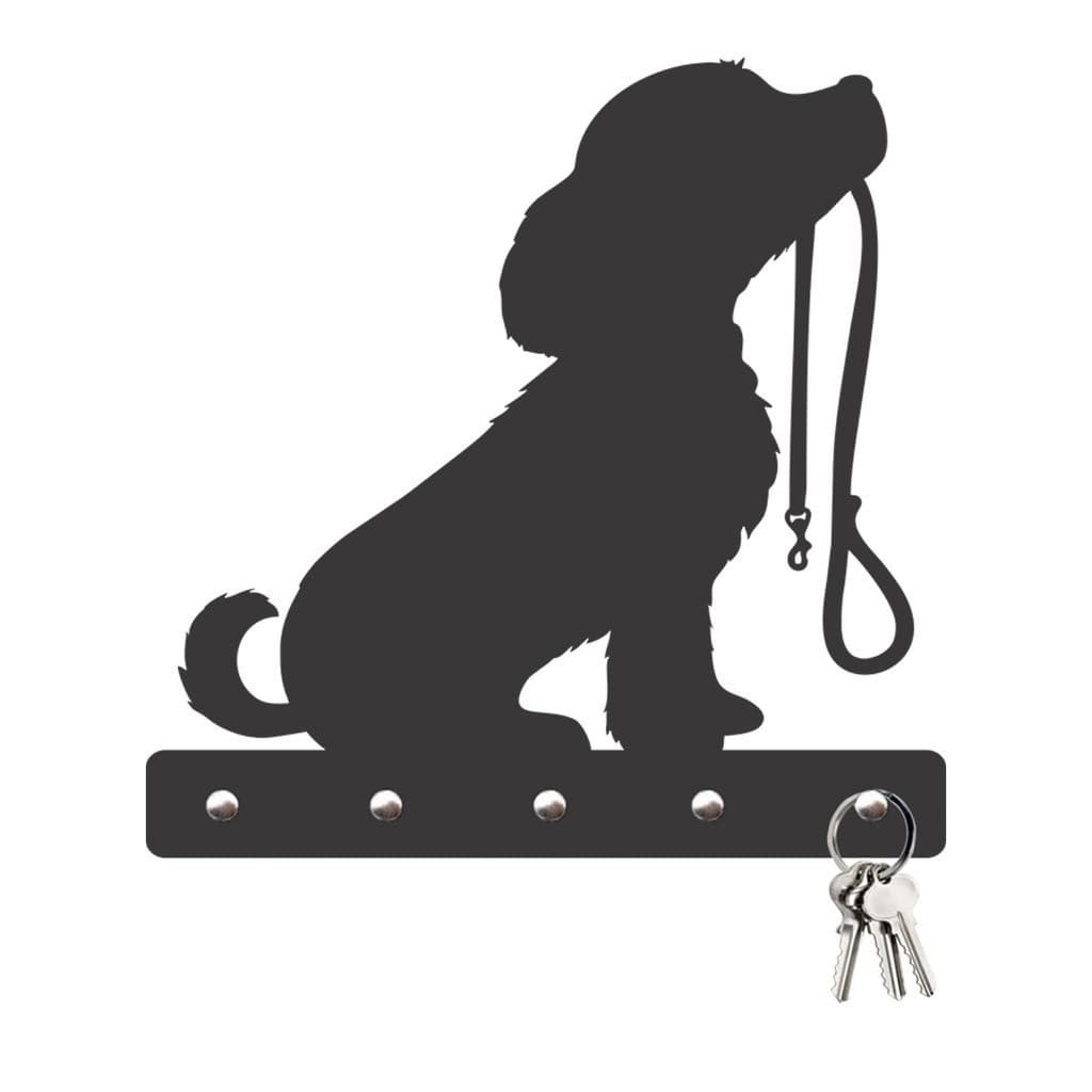Porta Chaves Porta Chaves Cachorro com Coleira em Mdf Vazado de 3mm Preto Fosco