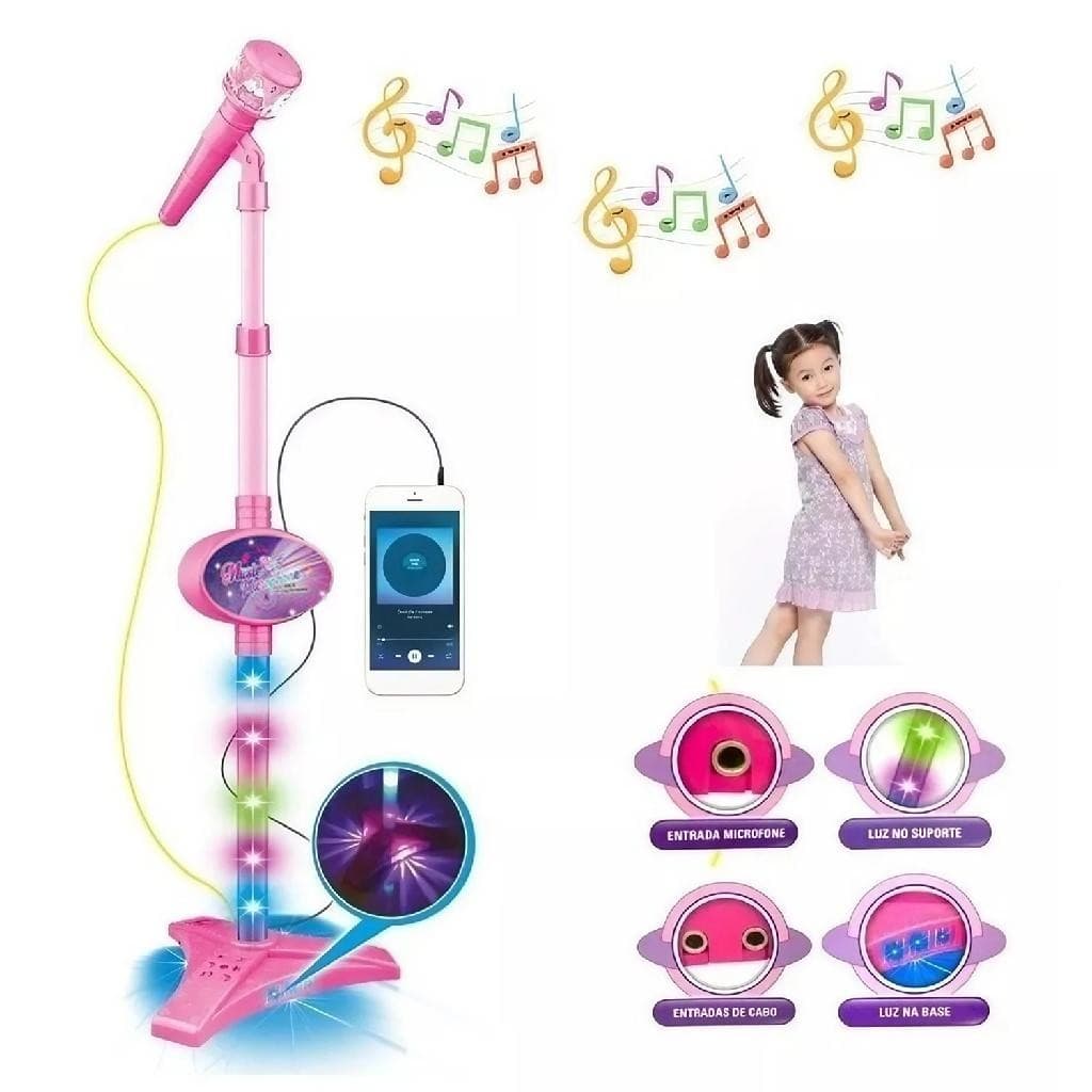 Microfone Infantil Com Som e Luzes Pedestal Sai Voz de Verdade! - Envio Imediato