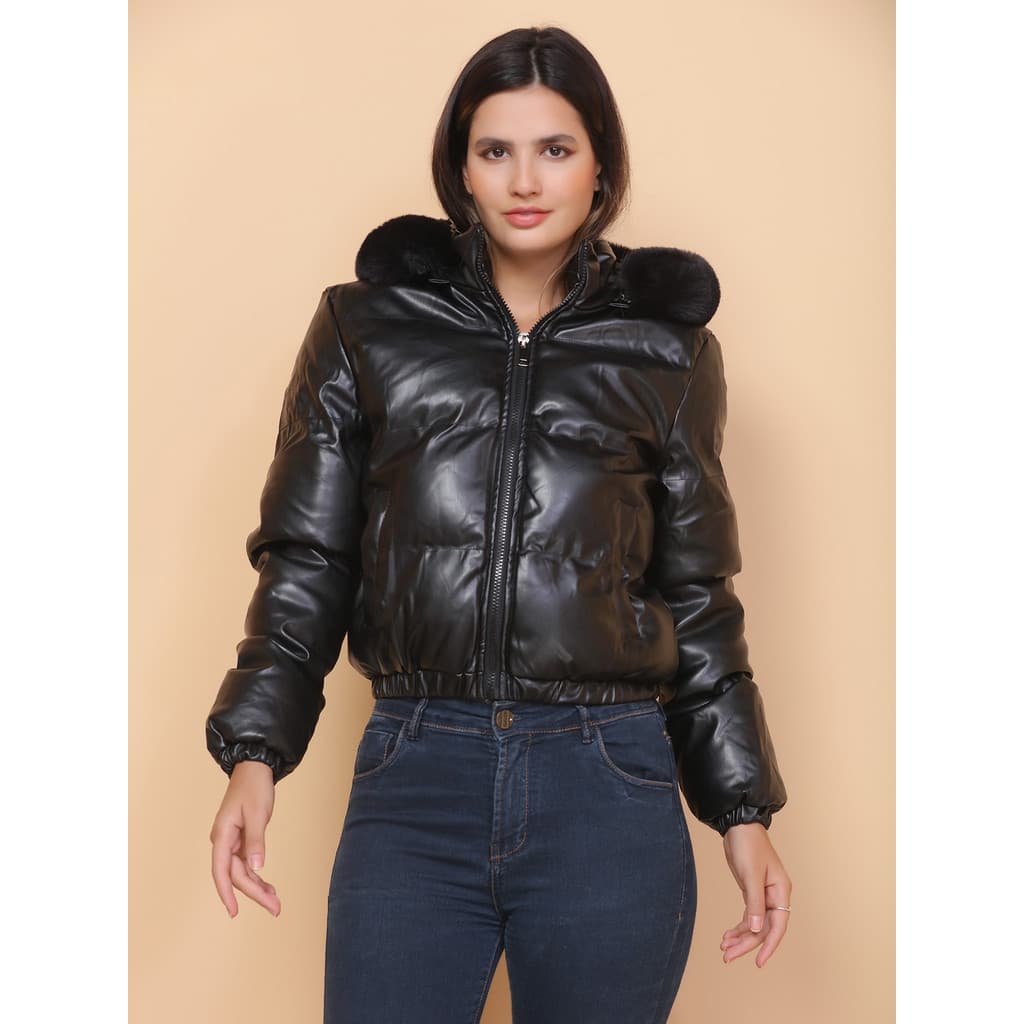 Jaqueta Couro Casaco Preto Feminina Blusa Com Zíper Impermeavel Premium Luxo  Estilosa Moda Inverno