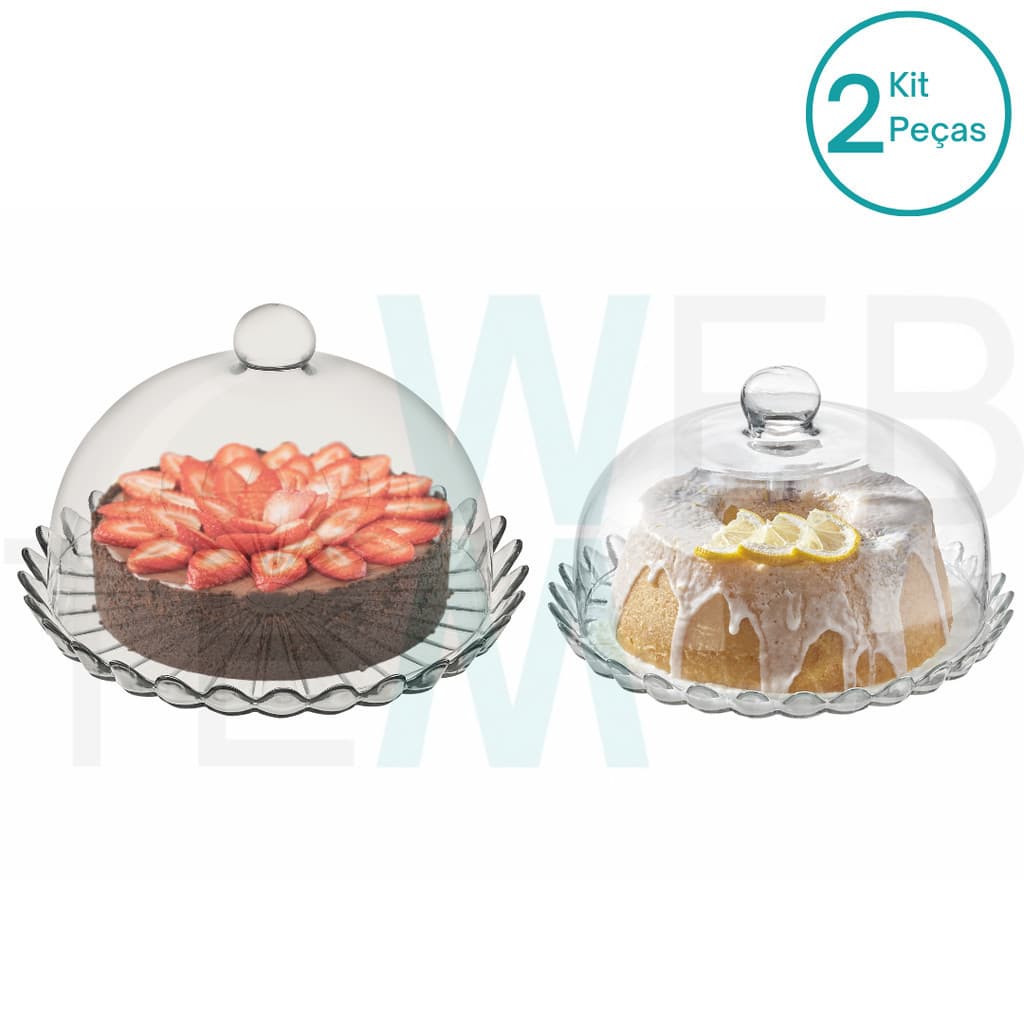 Conjunto 2 Boleiras de Vidro Sem Pé e Tampa de Vidro P e G Pétalas de Jasmin Vitazza: Prato 24cm e Prato 32cm Suporte para Bolos, Doces, Decoração de Casa, Festas, Restaurantes, Hotéis e Cafeterias, Servir alimentos, Organização e Armazenamento, Mesa Post