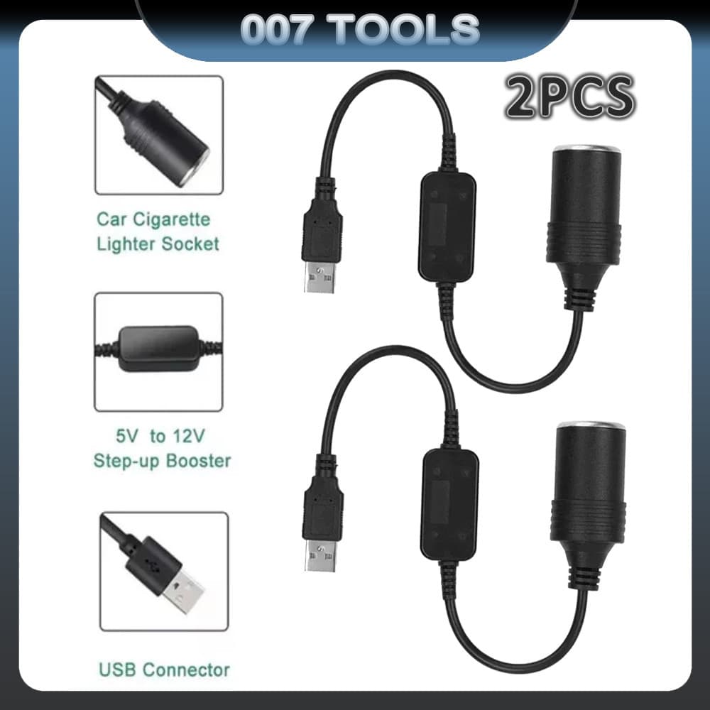 2pcs 5V Para 12V Adaptador De Conversor De Isqueiro USB Para Carro Boost Power Adapter Cable
