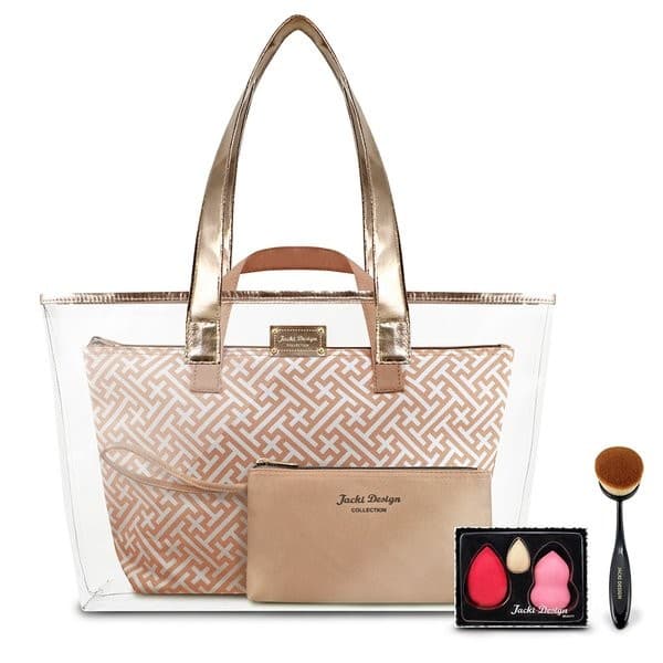 Kit Bolsa 3pcs, Esponja 3pcs, Pincel Escova - Dourado