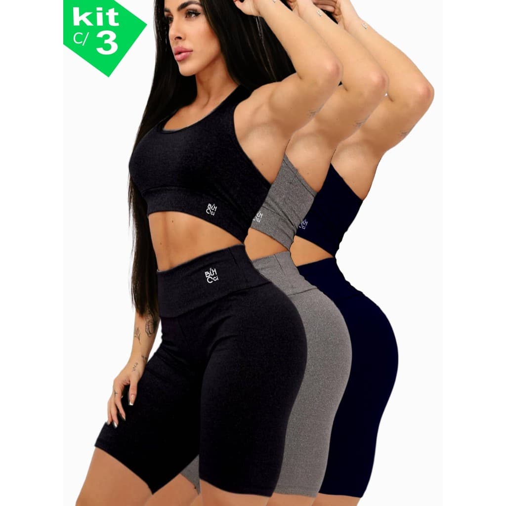 KIT C/3 BERMUDA SUPLEX Legging Ciclista Feminina Cintura Alta Fitness Treino Yoga do P ao G3 PLUS SIZE Short