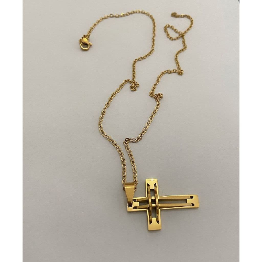 Exclusivo corrente colar crucifixo cruz masculina aço inox Legítimo Dourada