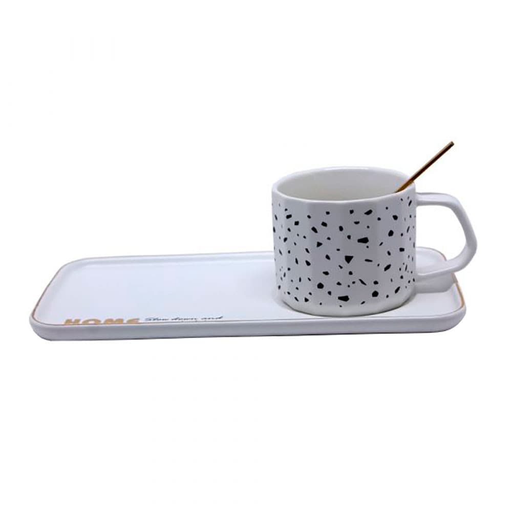 Kit Xícara c/Travessa Porcelana Granulite Branca Home Colher