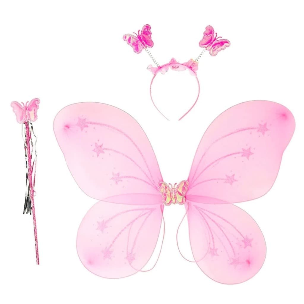 30 Kits Asas De Borboleta Fantasia Infantil Fada com Tiara e Varinha Cor Unica