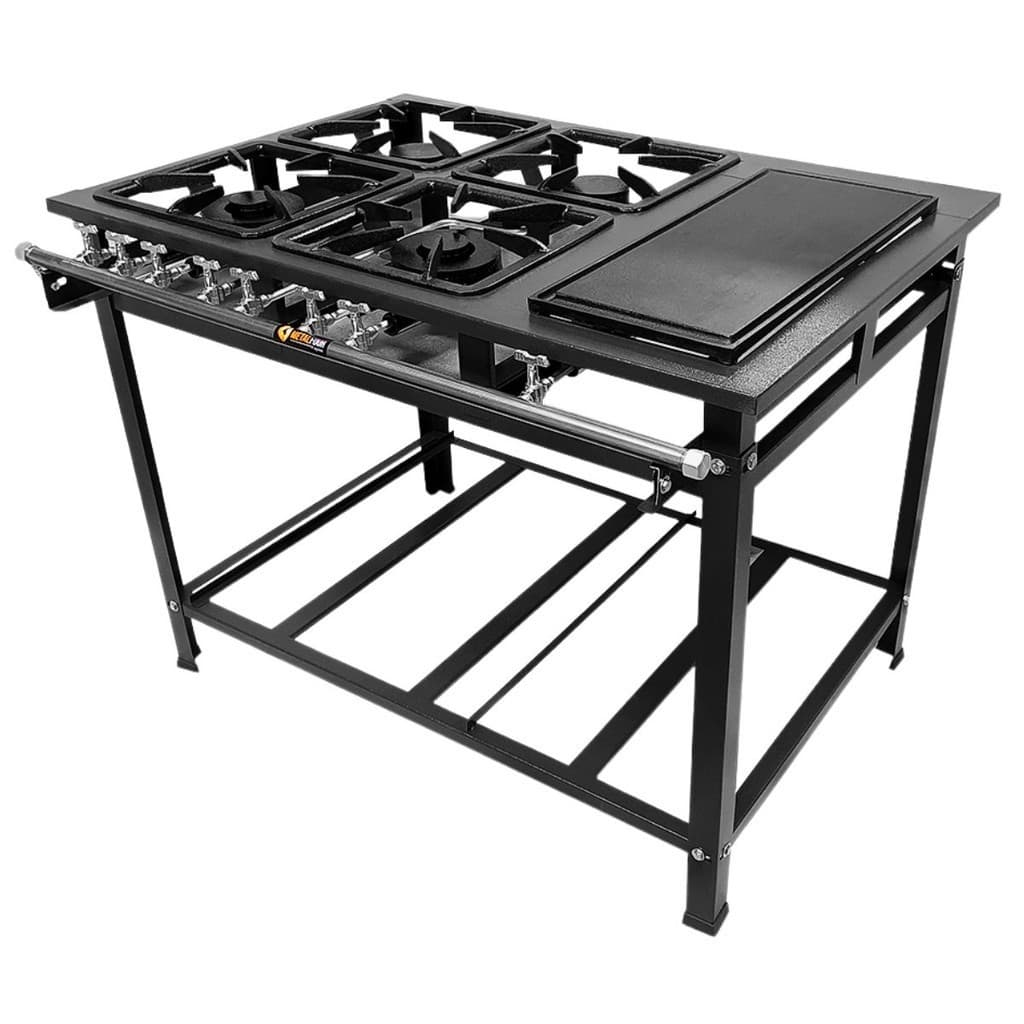 Fogão Industrial 4 Bocas P5 com Chapa Bifeteira Baixa Pressão 2QS 2QD Metalfour