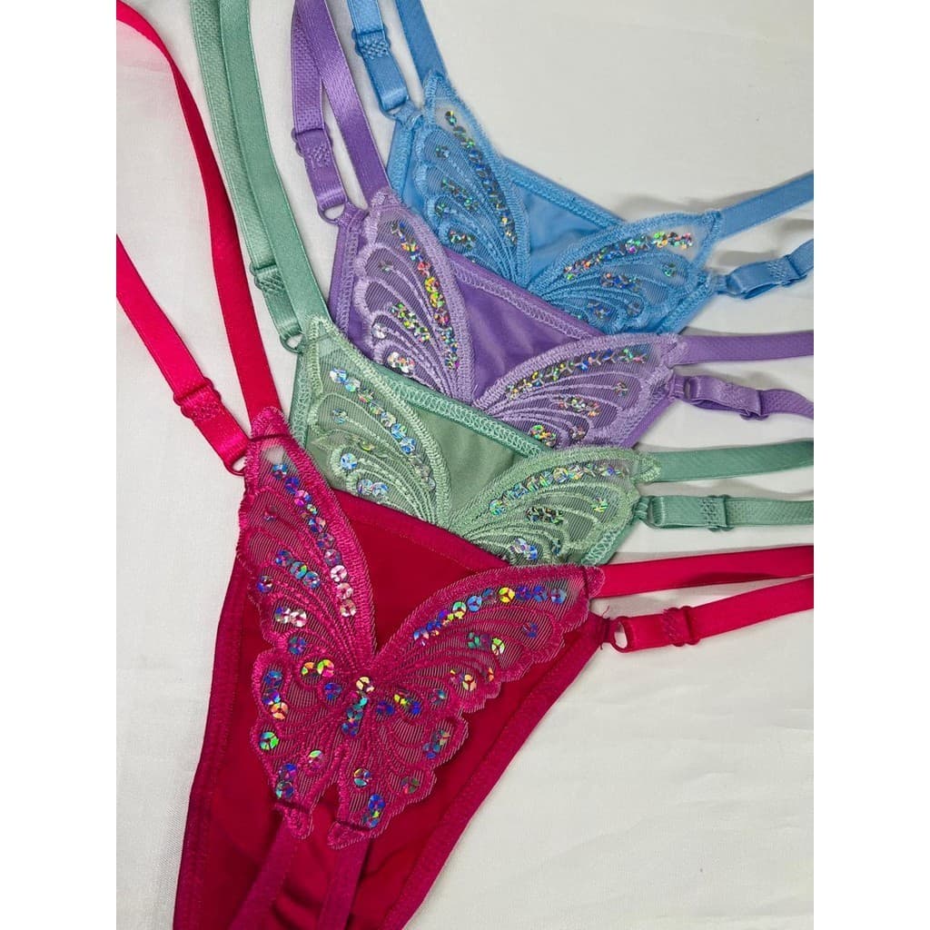 Kit 3 Calcinhas Feminina Tanga Fio Borboleta Regulável