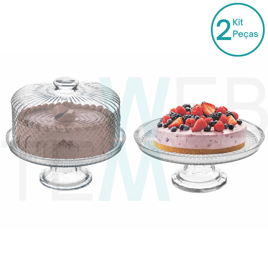 Conjunto Boleira e Prato para Bolo com Pé de Vidro Bico de Jaca Vitazza Pratos 28cm Suporte para Bolos, Doces, Decoração de Casa, Festas, Restaurantes, Hotéis e Cafeterias, Servir alimentos, Organização e Armazenamento, Mesa Posta Elegante e Sustentável