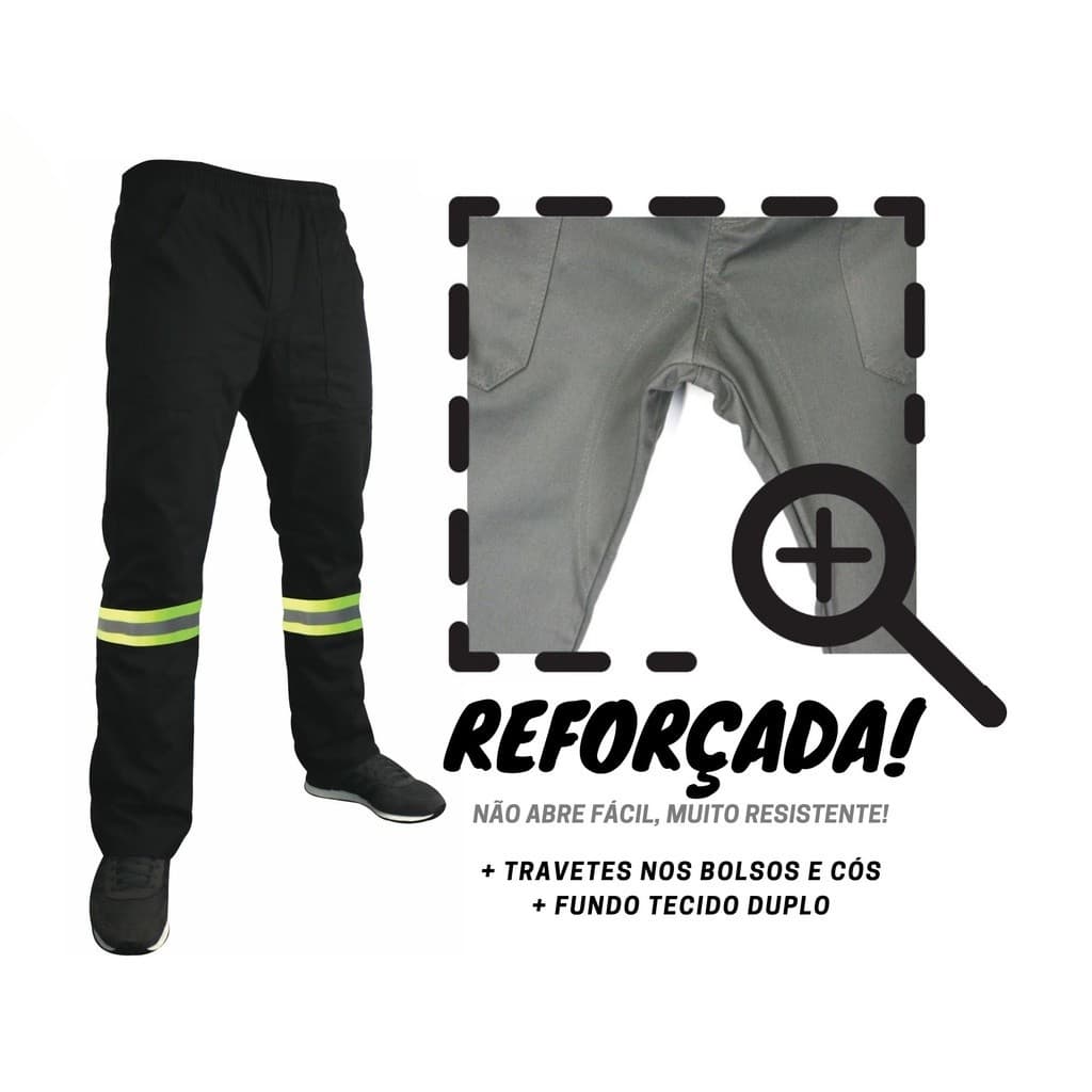 CALÇA Faixa Refletiva Cinza ou Preta Uniforme profissional Trabalho Pedreiro Soldador Mecânico Construção Civil sarja