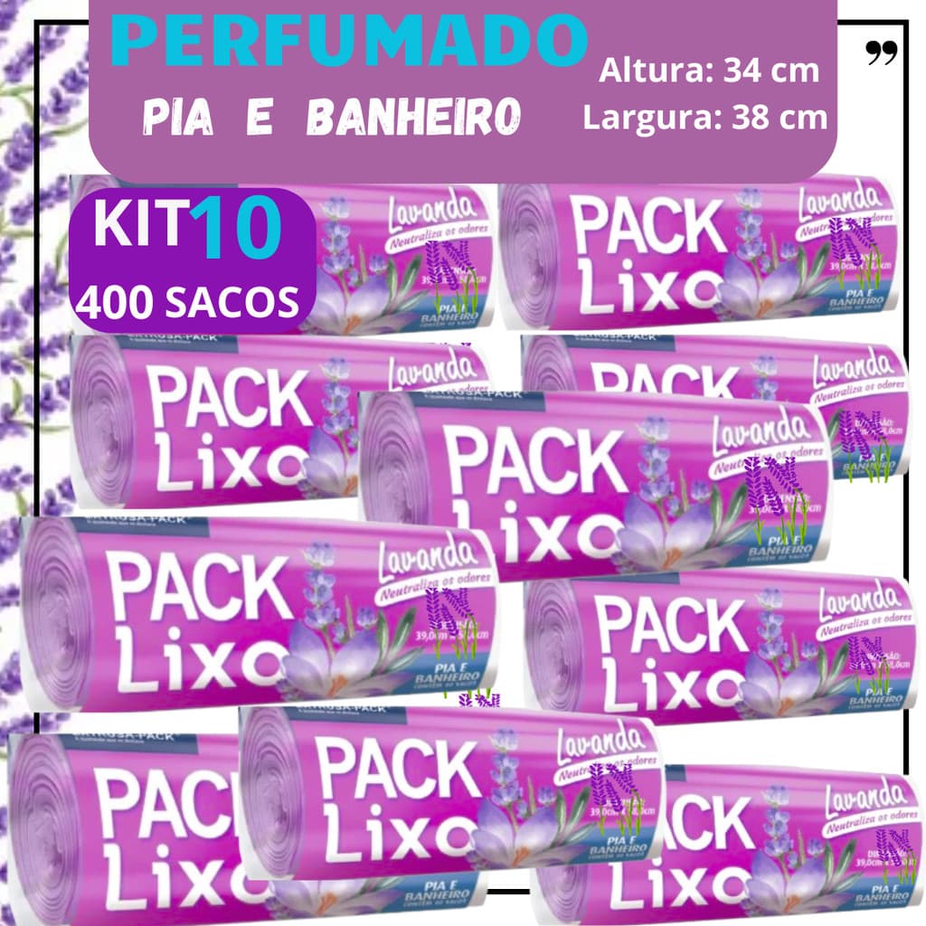 Kit 10 Saco Lixo Lavanda Perfumado Economico  Banheiro e Cozinha  Lilás  -Anti Inseto- Anti Odor