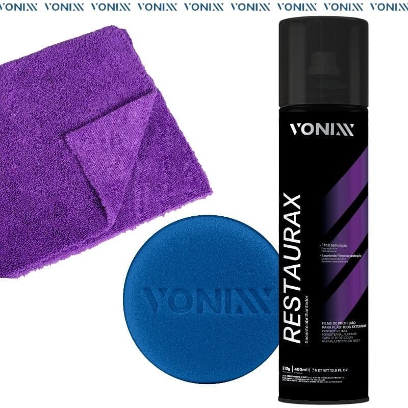 RESTAURAX AEROSSOL VONIXX SPRAY RESTAURADOR DE PLÁSTICOS COM APLICADOR E MICROFIBRA