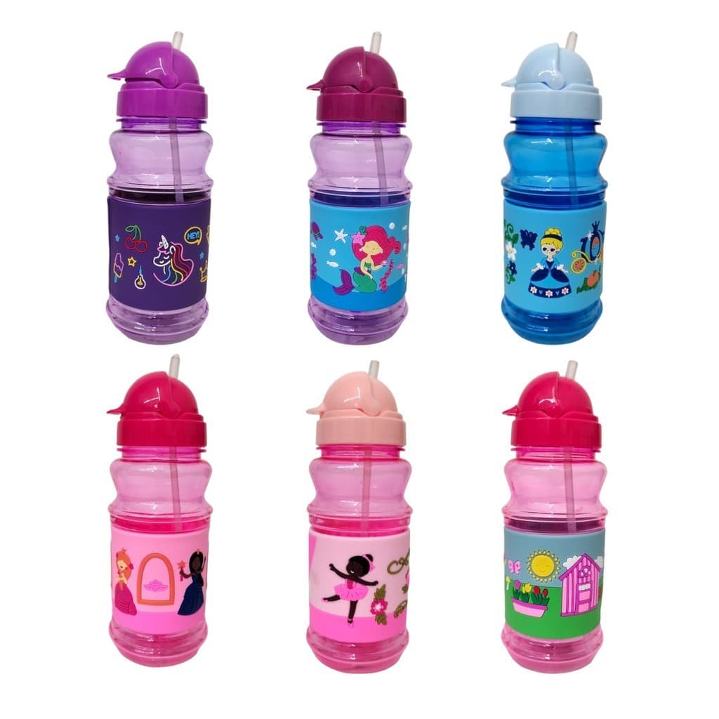 Garrafa de Meninas Infantil Squeeze Canudo Silicone 340ml