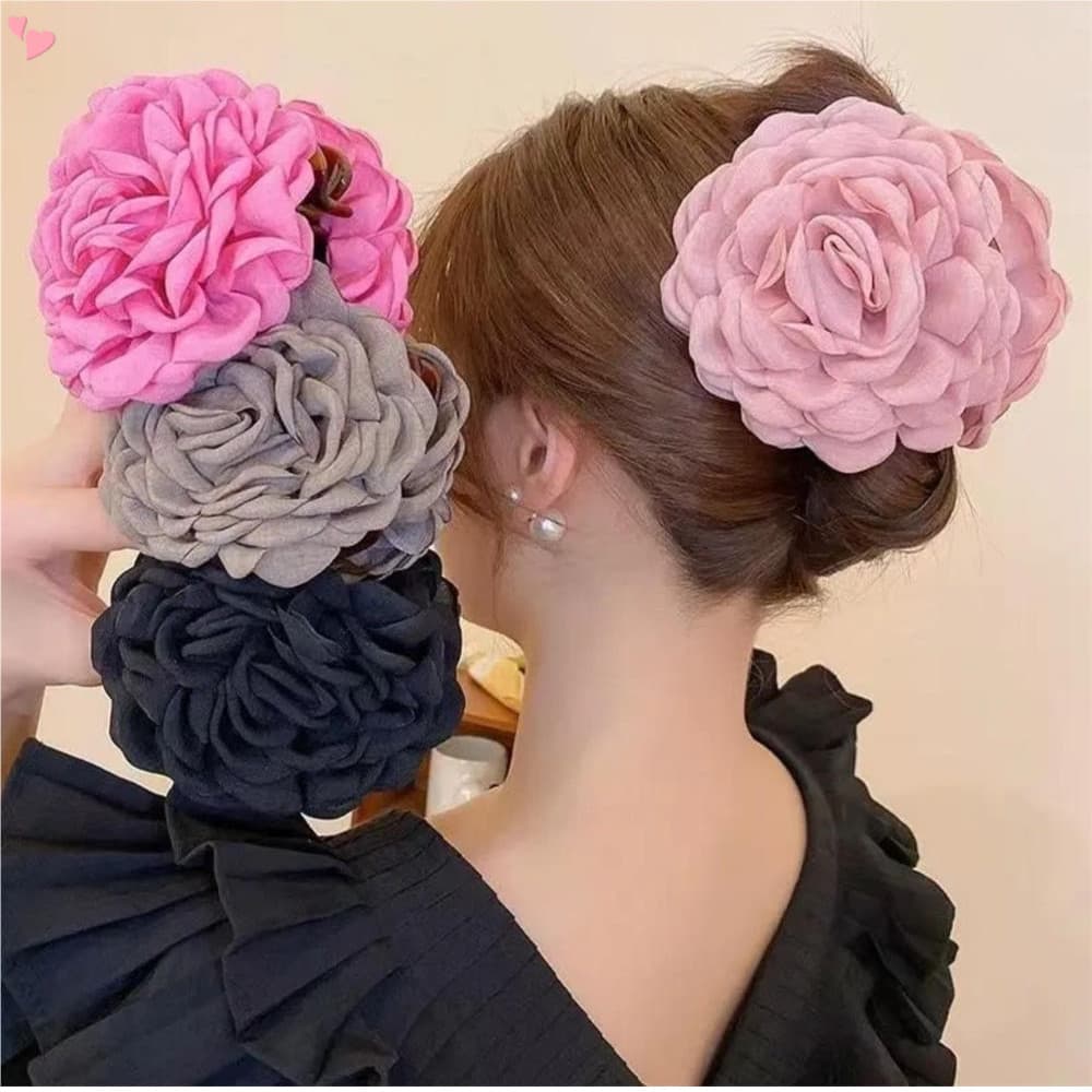 Garras De Cabelo Grandes Rosa Flor Floral Clipes De Arco Barrettes Bun Chignon Updo Holders  Para Meninas Femininas