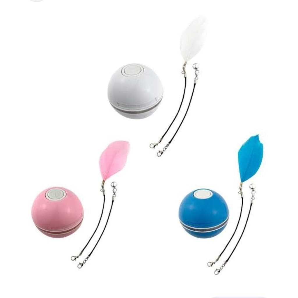 Bolinha Brinquedo Giratório Interativo Pena Guizo USB P/ Pet Cães Gatos