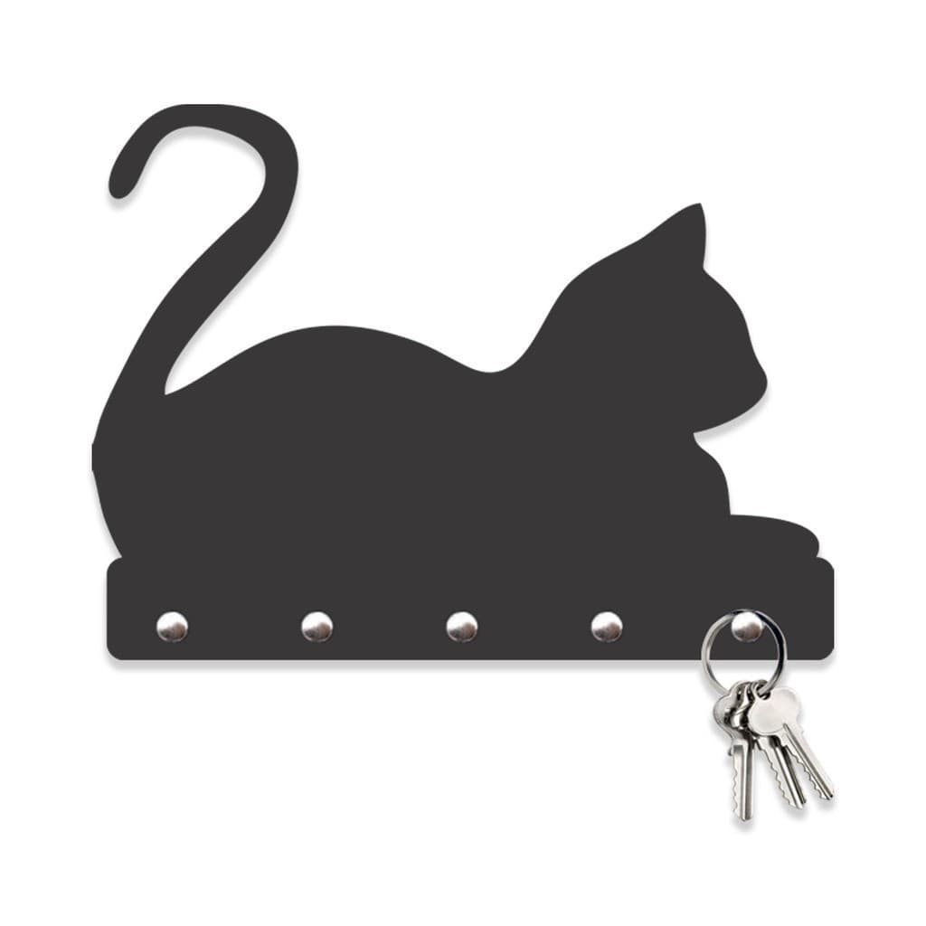 Porta Chaves Porta Chaves Gato Deitado em Mdf Vazado de 3mm Preto Fosco