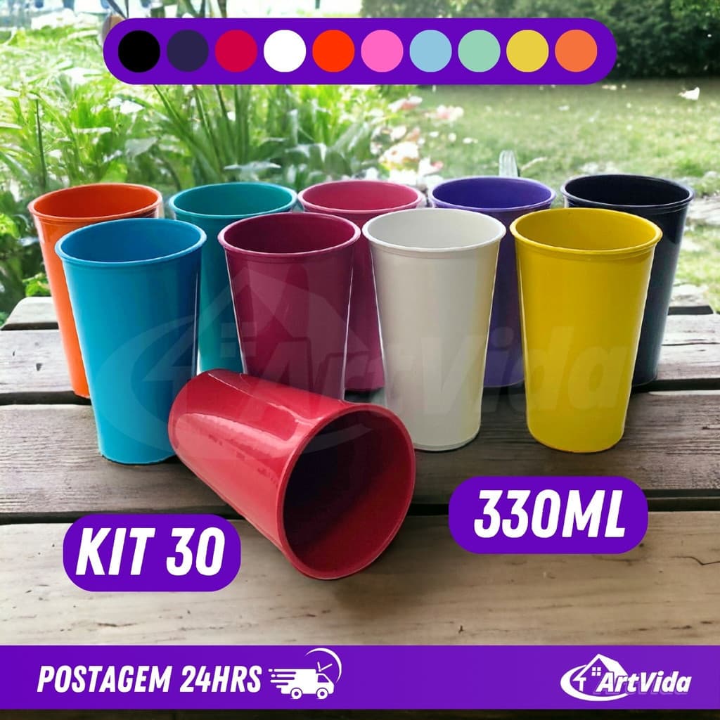 KIT 30 Copos Coloridos Plástico Long Neck Festas Eventos Personalização Cores Variadas - ArtVida