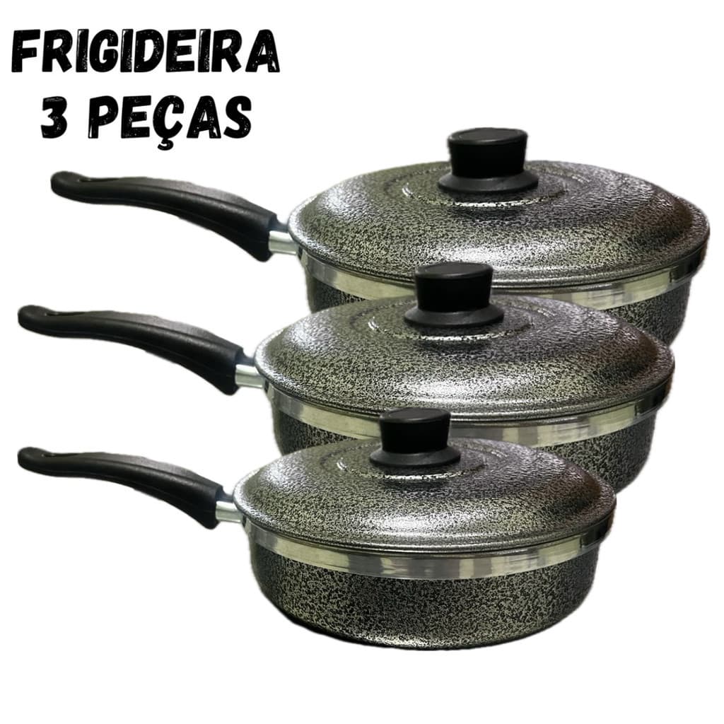 Jogo Kit De Frigideiras 3 Peças Craqueada Com Tampa N  22 20 18