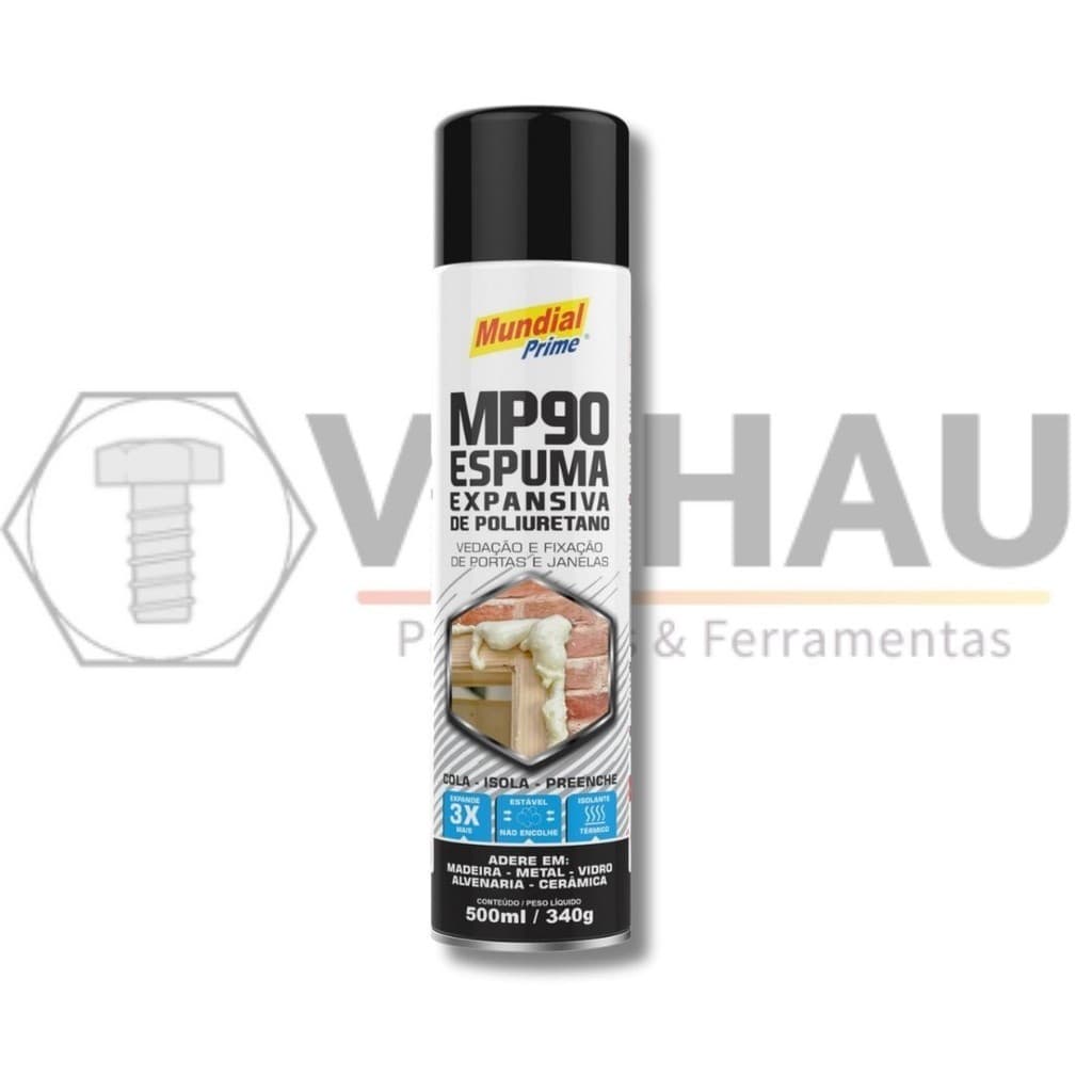 Espuma expansiva de poliuretano MP90 Mundial Prime para vedar e fixar portas e janelas 500Ml/ 340g