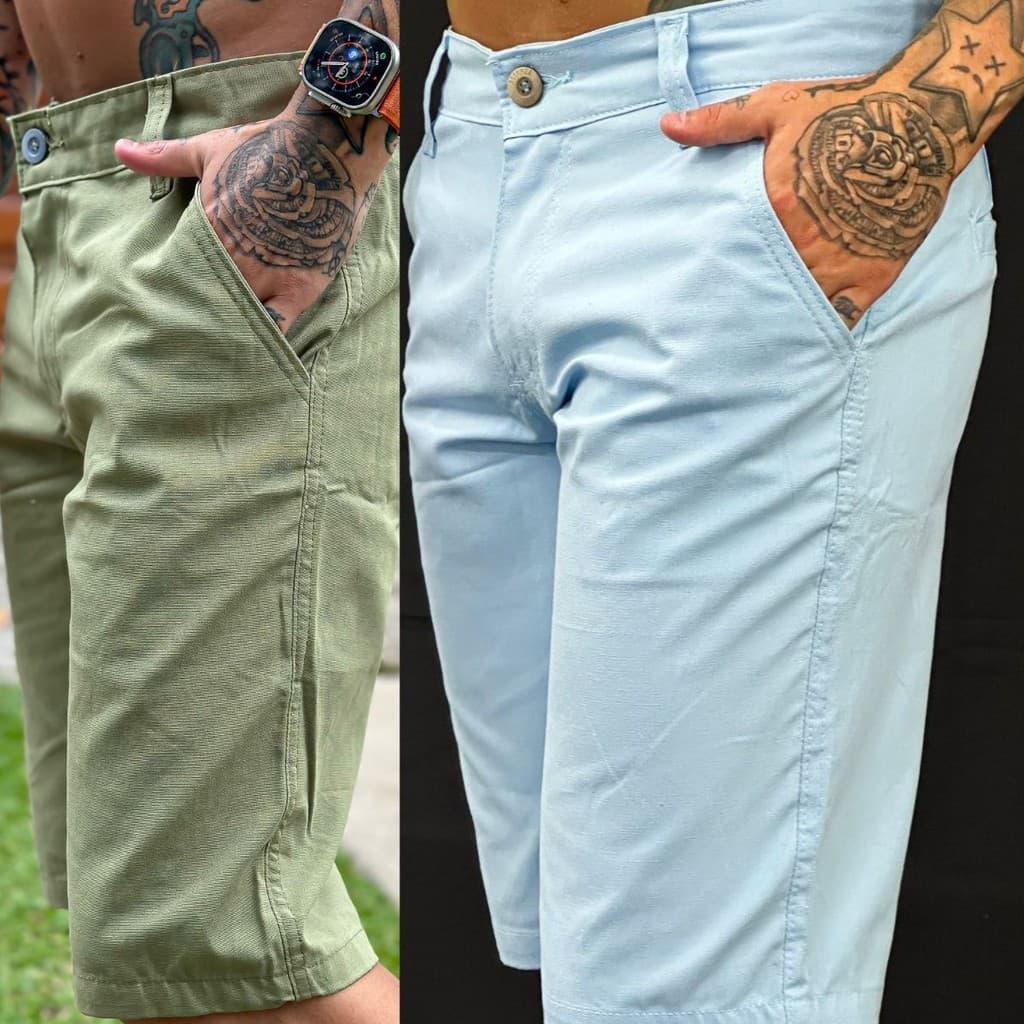 KIT 2 Bermudas Sarja DM Com Bolso Modelo Faca - Confortável Passeios e Dia-a-DIa