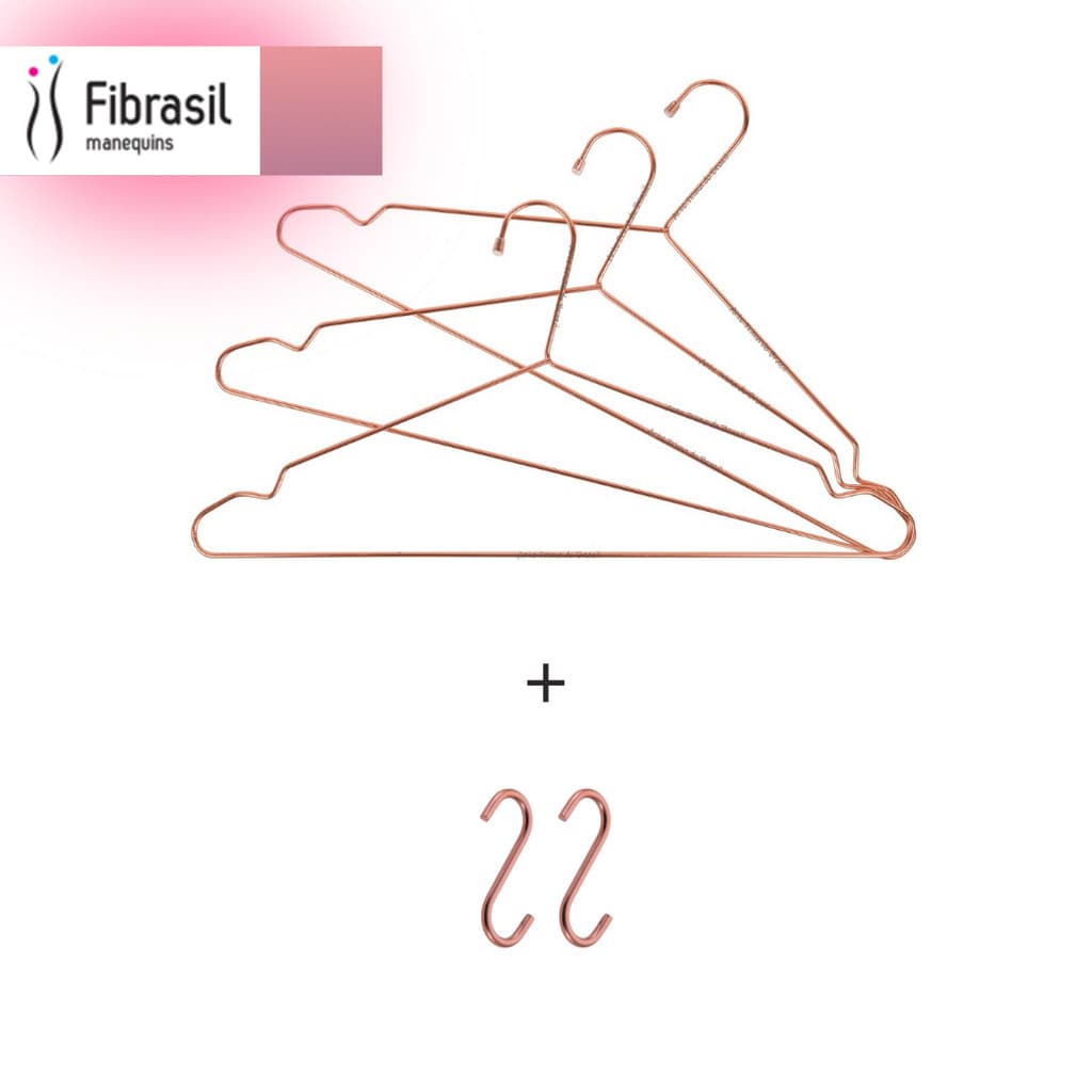 KIT Cabide Para Roupas 5 pcs + 2 Ganchos Multi-uso (Luxo Rosé)