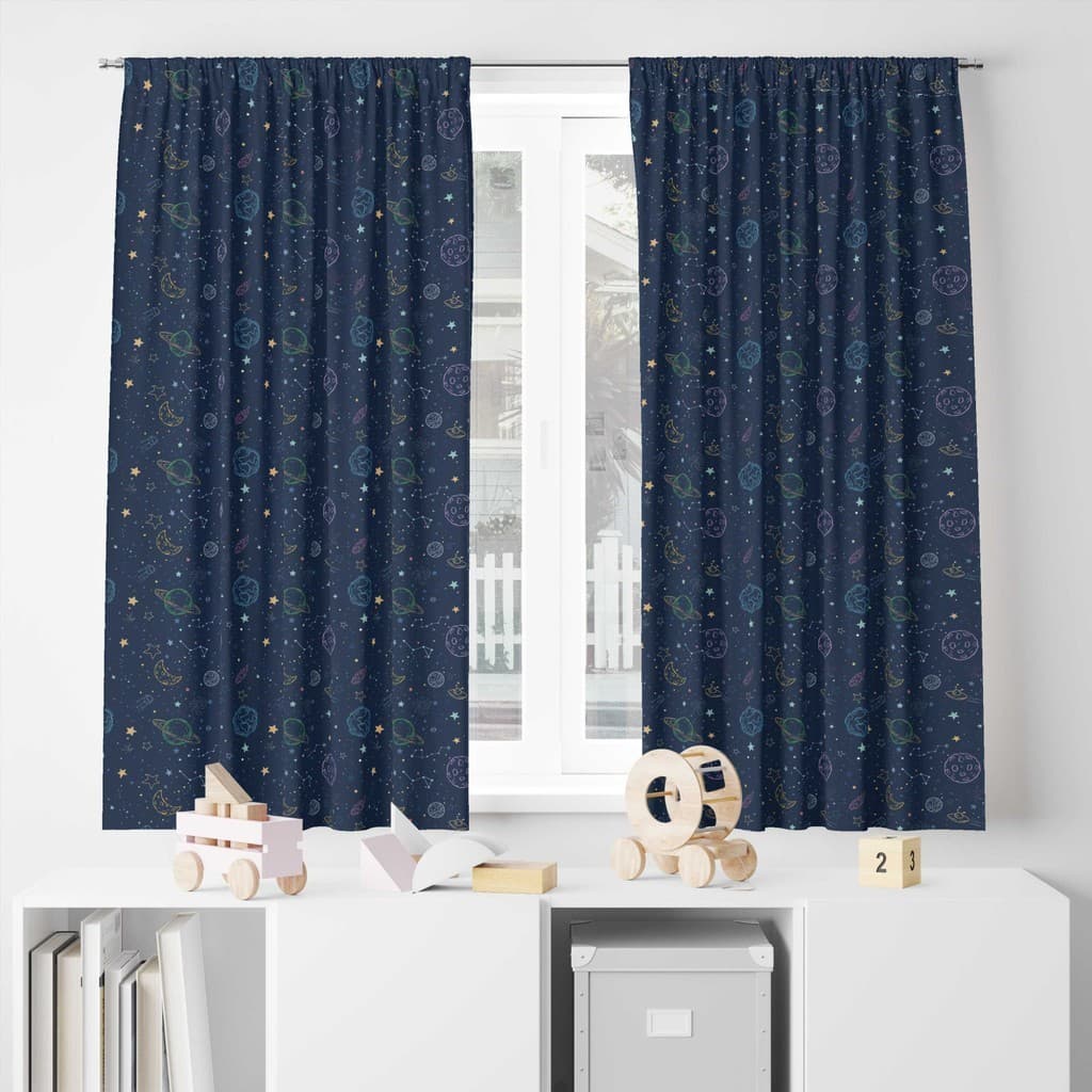 Cortina Tecido Oxford Decorativa Planetas - 120x70cm