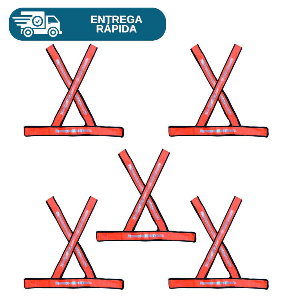 Kit 5 Colete De Sinalização Refletivo PVC Tipo X Segurança Para Obras Motoqueiro Rodovias Manobrista