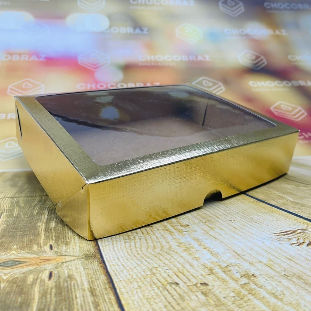 10 CAIXA LAMINADA C/ VISOR (20 DOCES) 4x20x16 cm OURO 4676