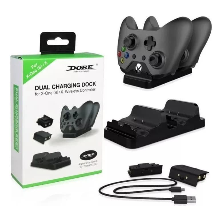 Carregador Controle Xbox One C/ 2 Baterias Base Dock  Preta