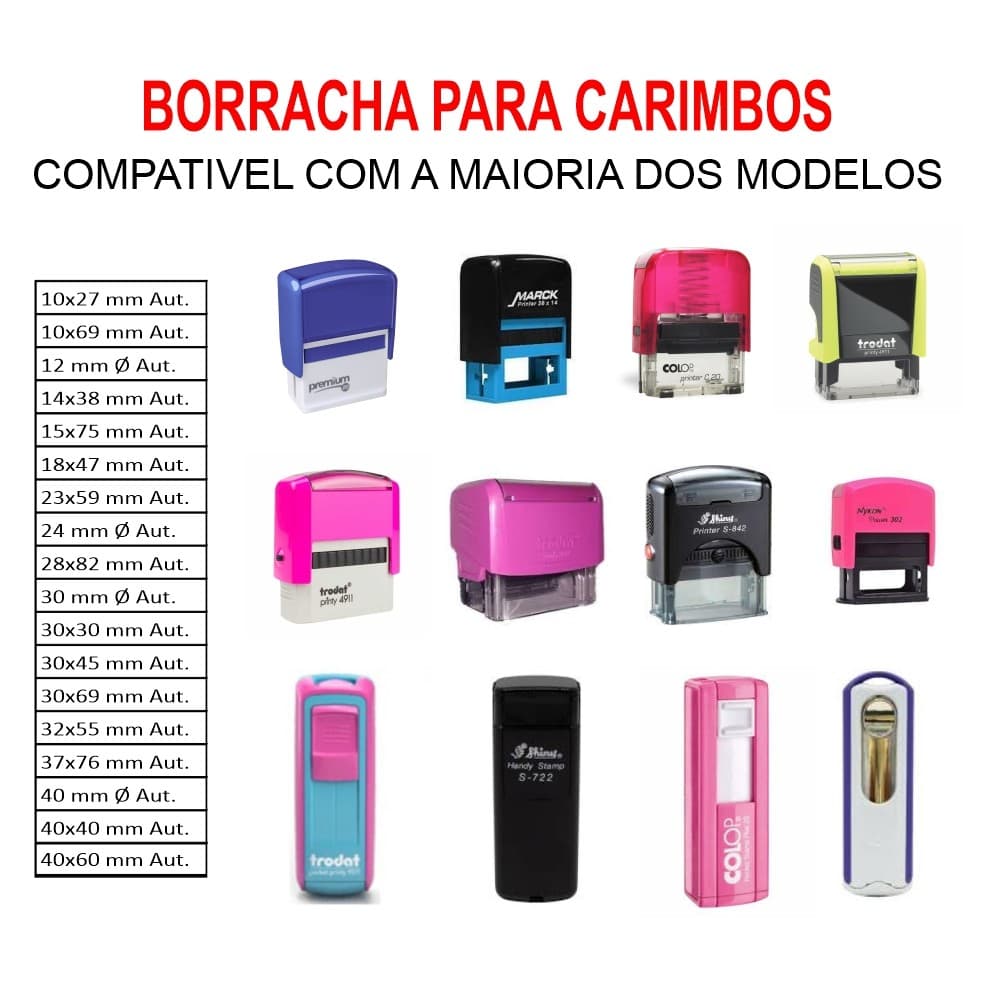 Borracha Personalizada para Carimbos Automáticos (Diversos Tamanhos)