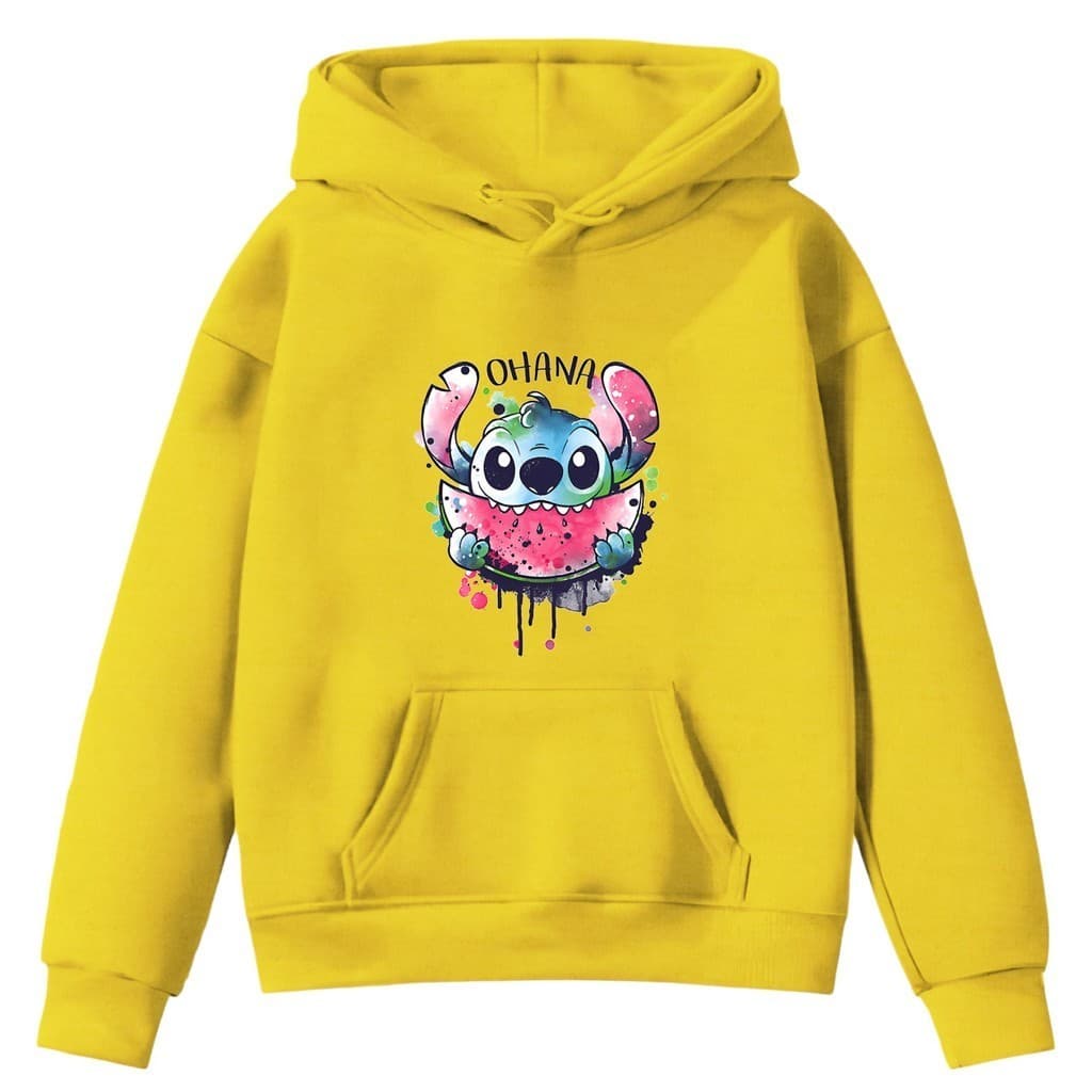 Moletom Kids Alta Qualidade Infantil Blusa   Flanelado Bolso Canguru com Capuz Stitch Ohana Menino Menina  Qualidade Pre