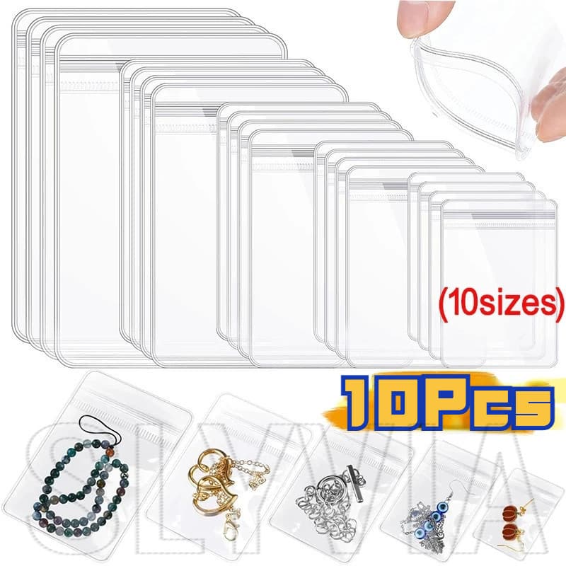 Sfsese-10Pcs Sacos De Armazenagem Transparentes-À Prova De Poeira , D'água-Mini Saco Auto-Vedante-Reutilizável , Portátil-Organizador De Jóias Antioxidantes-Anéis , Bolsas De Embalagem De Colares