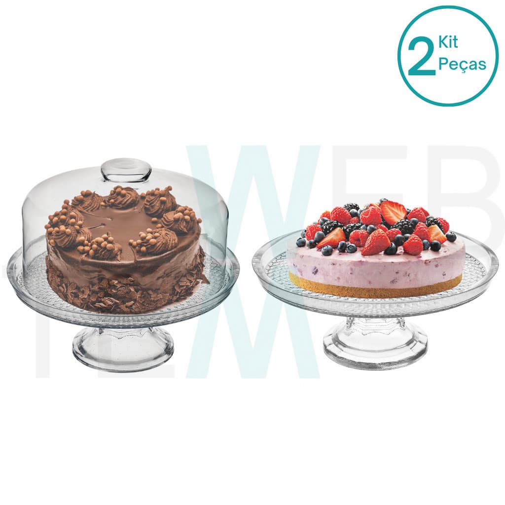 Conjunto Boleira e Prato para Bolo com Pé de Vidro Vitazza Pratos 28cm Suporte para Bolos, Doces, Decoração de Casa, Festas, Restaurantes, Hotéis e Cafeterias, Servir alimentos, Organização e Armazenamento, Mesa Posta Elegante e Sustentável