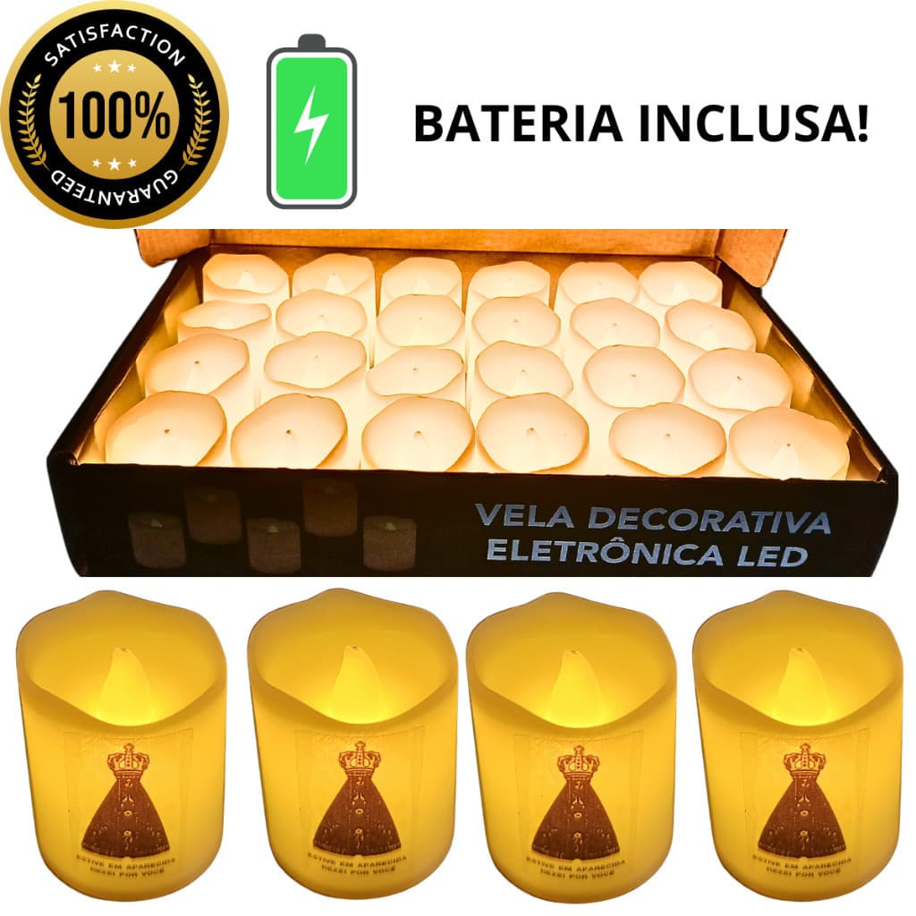 Mini Velas Led Nossa Senhora Aparecida Religiosa  Kit com 12 e 24 Lindas de Led eletrônicas (COM BATERIA INCLUSA)