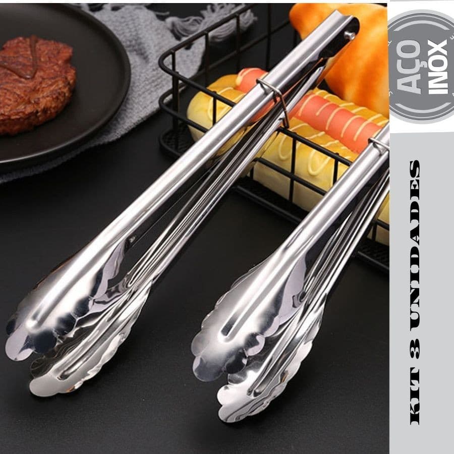 Kit 3 Pegador Multiuso Inox Salada Assados Massa 18cm Buffet