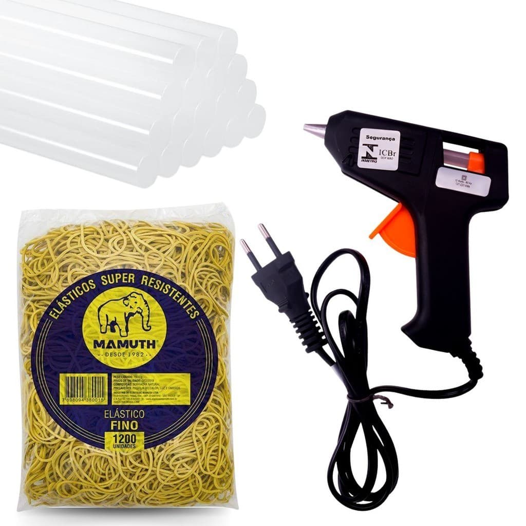 Pistola De Cola Quente Com 8 Bastões + Elastico De Dinheiro Amarelo 1kg