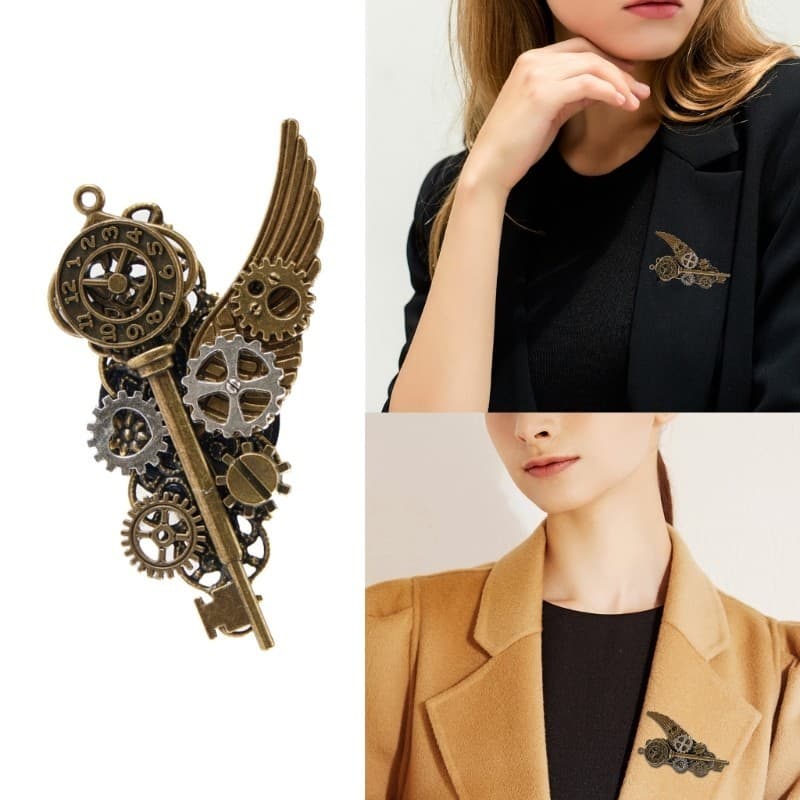 QUICKR 2 1 Broche Grampo Cabelo Para Menina Camisa Decorativo Steampunk Alfinete Lapela