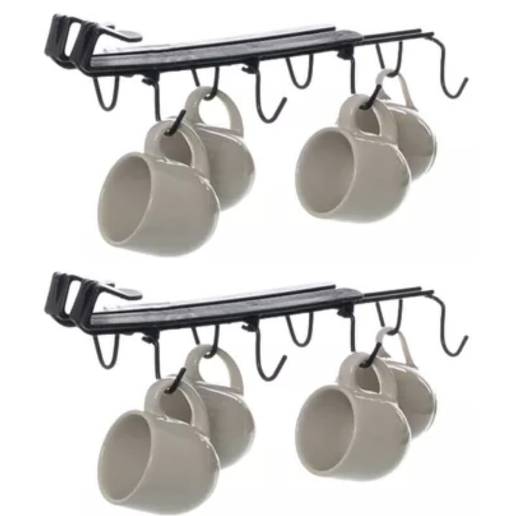 Kit 2 Porta Xícaras Suporte Organizador De Metal Armário Cozinha 8 Ganchos